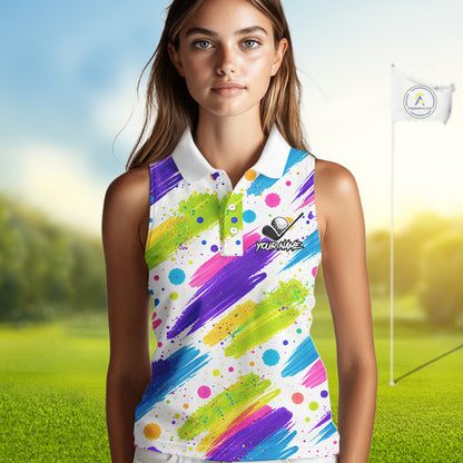 Personalized Colorful Paint Stroke Sleeveless Golf Polo Shirt Flaming Golf Ball Custom Best Team Golf Shirts NHT624