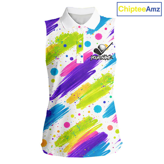Personalized Colorful Paint Stroke Sleeveless Golf Polo Shirt Flaming Golf Ball Custom Best Team Golf Shirts NHT624