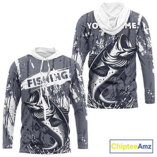 Hooded Bass Fishing Gray Camo Custom Name, Personalized Bass Fishing Jerseys For Men NHT493