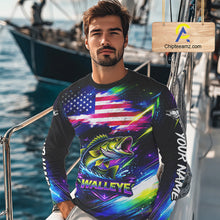 Load image into Gallery viewer, Personalized Walleye Fishing Jerseys, Custom American Flag Fishing Shirts Long Sleeve For Men NHT637