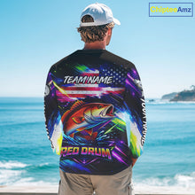 Load image into Gallery viewer, Personalized Redfish Fishing Jerseys, Custom American Flag Fishing Shirts Long Sleeve For Men NHT641