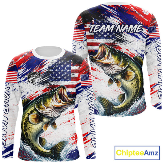 Patriotic Bass Fishing Tournament Shirts, Personalized American Flag Bass Fishing Jerseys NHT497