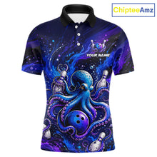 Load image into Gallery viewer, Men's personalized octopus bowling polo shirt – custom team bowling jersey front view
