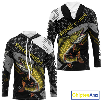 Custom Pike Long Sleeve Fishing Shirts For Men, Design Pike Fishing Jerseys NHT446