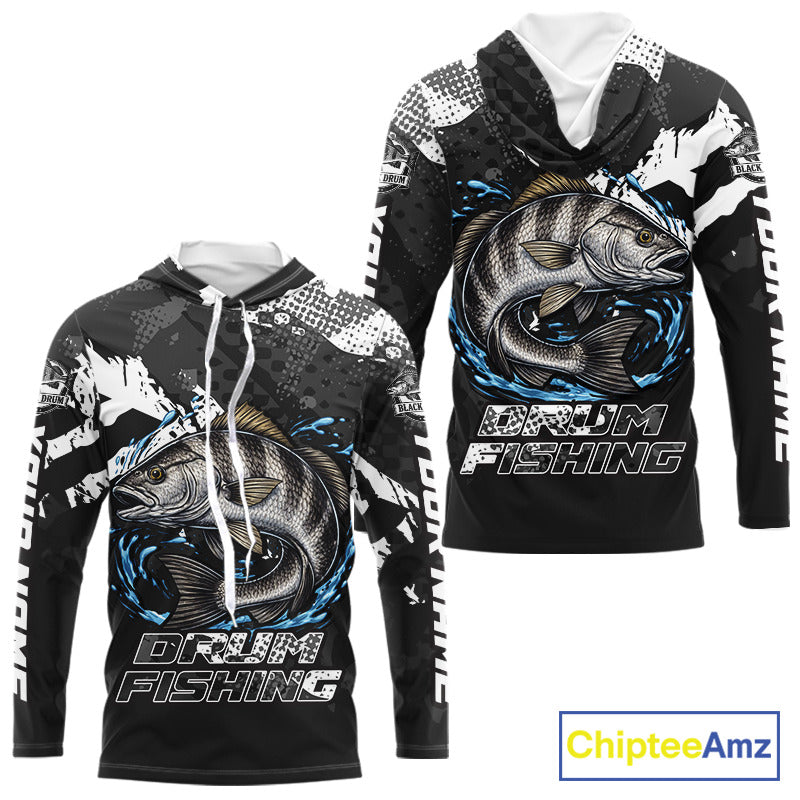 Beautiful Black Drum Fishing Shirts Long Sleeve For Men, Fishing Shirt Tournament NHT447