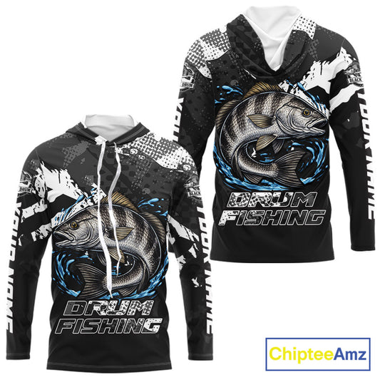 Beautiful Black Drum Fishing Shirts Long Sleeve For Men, Fishing Shirt Tournament NHT447