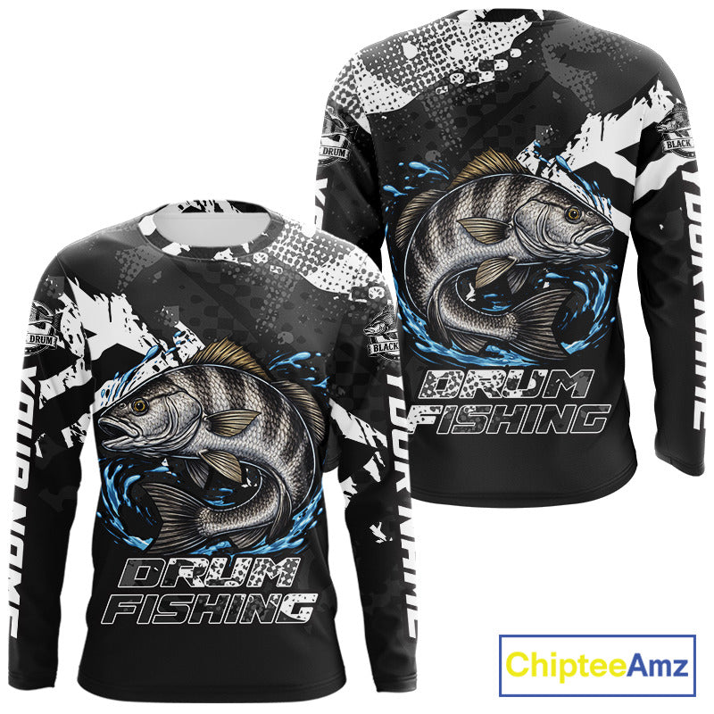 Beautiful Black Drum Fishing Shirts Long Sleeve For Men, Fishing Shirt Tournament NHT447