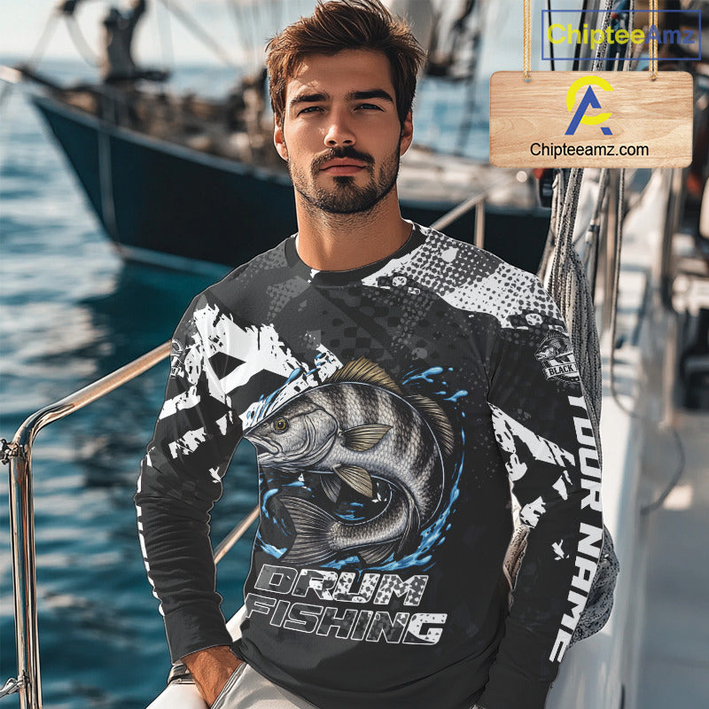 Beautiful Black Drum Fishing Shirts Long Sleeve For Men, Fishing Shirt Tournament NHT447