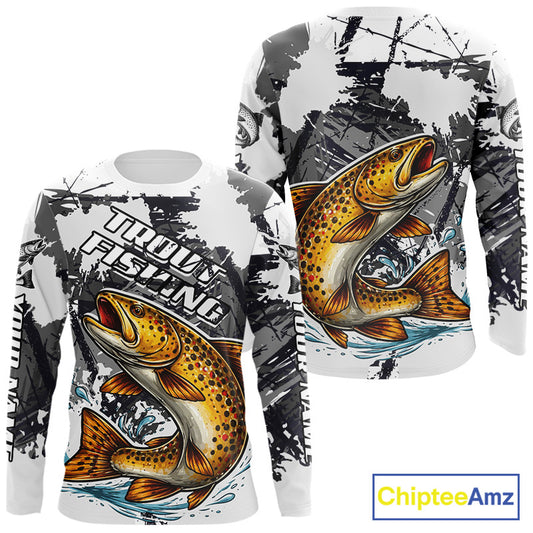 Brown Trout Fishing Shirt Long Sleeve, Tournament Fishing Shirts, Trout Fly Fishing Shirt NHT449