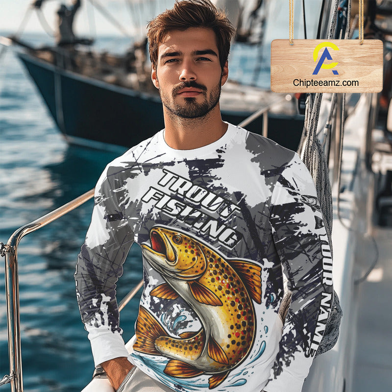 Brown Trout Fishing Shirt Long Sleeve, Tournament Fishing Shirts, Trout Fly Fishing Shirt NHT449