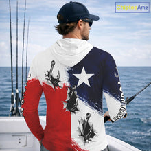 Load image into Gallery viewer, Texas Fishing Fish Hooks Patriotic Fishing Shirt Long Sleeve Hooded, Custom Name Fishing Jerseys NHT664