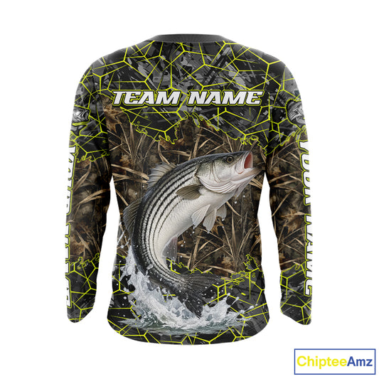 Striped Bass Custom Long Sleeve Fishing Shirts, Camouflage Striper Fishing Jerseys NHT518