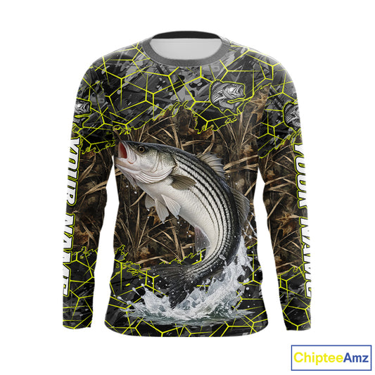 Striped Bass Custom Long Sleeve Fishing Shirts, Camouflage Striper Fishing Jerseys NHT518