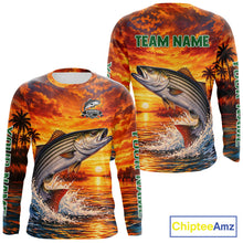 Load image into Gallery viewer, Personalized Striped Bass Fish Fishing Shirt Long Sleeve – Sunset Ocean Design NHT711