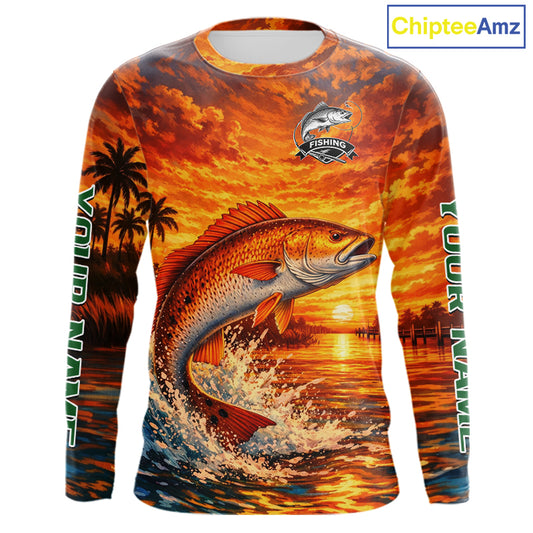 Personalized Redfish Fish Fishing Shirt Long Sleeve – Sunset Ocean Design NHT712
