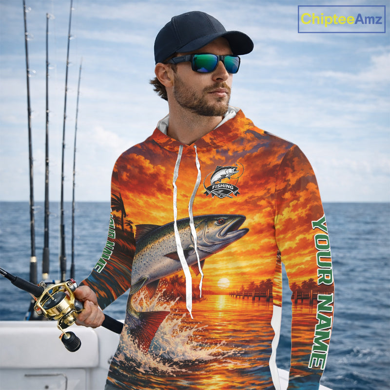 Personalized Chinook Salmon Fish Hooded Fishing Shirt Long Sleeve – Sunset Ocean Design NHT713