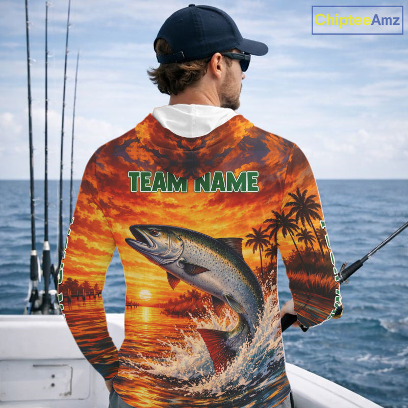 Personalized Chinook Salmon Fish Hooded Fishing Shirt Long Sleeve – Sunset Ocean Design NHT713
