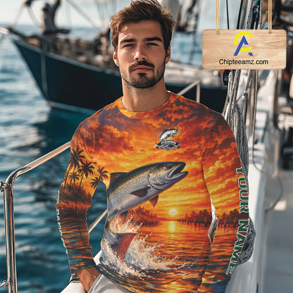 Personalized Chinook Salmon Fish Fishing Shirt Long Sleeve – Sunset Ocean Design NHT713