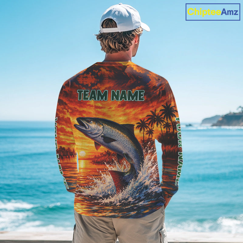 Personalized Chinook Salmon Fish Fishing Shirt Long Sleeve – Sunset Ocean Design NHT713