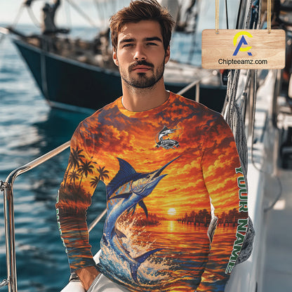 Personalized Marlin Fish Fishing Shirt Long Sleeve – Sunset Ocean Design NHT714