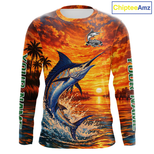 Personalized Marlin Fish Fishing Shirt Long Sleeve – Sunset Ocean Design NHT714