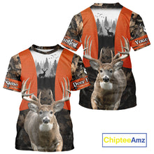 Load image into Gallery viewer, Personalized Hunting Shirt, Hunting Gear For Men – Orange Safety Camo with Big Buck NHT343