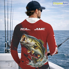 Load image into Gallery viewer, Bass Fishing Red Camo Custom Name UV Protection Fishing Shirts Long Sleeve Hooded For Men NHT528