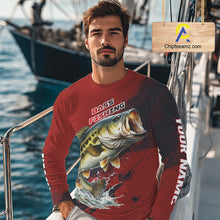 Load image into Gallery viewer, Bass Fishing Red Camo Custom Name UV Protection Fishing Shirts Long Sleeve For Men NHT528