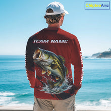 Load image into Gallery viewer, Bass Fishing Red Camo Custom Name UV Protection Fishing Shirts Long Sleeve For Men NHT528