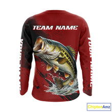 Load image into Gallery viewer, Bass Fishing Red Camo Custom Name UV Protection Fishing Shirts Long Sleeve For Men NHT528