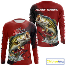 Load image into Gallery viewer, Bass Fishing Red Camo Custom Name UV Protection Fishing Shirts Long Sleeve For Men NHT528
