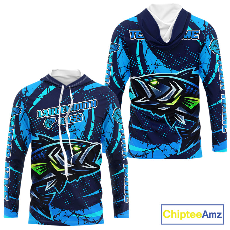 Blue Camo Largemouth Bass Fishing Jerseys, Custom Bass Performance Fishing Apparel NHT460