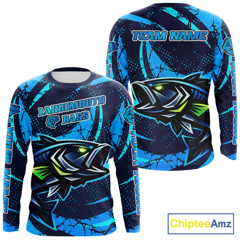 Blue Camo Largemouth Bass Fishing Jerseys, Custom Bass Performance Fishing Apparel NHT460