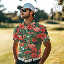 Load image into Gallery viewer, Custom Hibicus Flamingo Floral Golf Polo Shirts For Men, Flower Golf Team Shirts NHT540