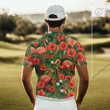 Load image into Gallery viewer, Custom Hibicus Flamingo Floral Golf Polo Shirts For Men, Flower Golf Team Shirts NHT540
