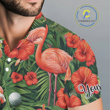 Load image into Gallery viewer, Custom Hibicus Flamingo Floral Golf Polo Shirts For Men, Flower Golf Team Shirts NHT540