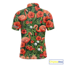 Load image into Gallery viewer, Custom Hibicus Flamingo Floral Golf Polo Shirts For Men, Flower Golf Team Shirts NHT540