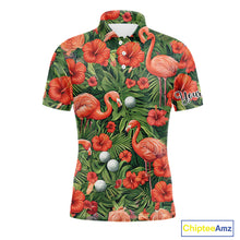 Load image into Gallery viewer, Custom Hibicus Flamingo Floral Golf Polo Shirts For Men, Flower Golf Team Shirts NHT540