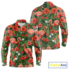 Load image into Gallery viewer, Custom Hibicus Flamingo Floral Golf Polo Shirts For Men, Flower Golf Team Shirts NHT540