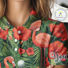 Load image into Gallery viewer, Custom Hibicus Flamingo Floral Golf Polo Shirts For Women, Flower Golf Team Shirts NHT540
