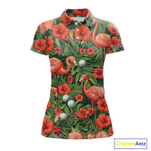 Load image into Gallery viewer, Custom Hibicus Flamingo Floral Golf Polo Shirts For Women, Flower Golf Team Shirts NHT540