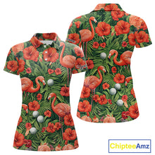 Load image into Gallery viewer, Custom Hibicus Flamingo Floral Golf Polo Shirts For Women, Flower Golf Team Shirts NHT540