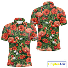 Load image into Gallery viewer, Custom Hibicus Flamingo Floral Golf Polo Shirts For Men, Flower Golf Team Shirts NHT540