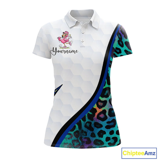 Funny Pink Flamingo Custom Colorful Neon Leopard Team Golf Polo Shirt For Womens NHT544