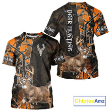 Load image into Gallery viewer, Deer Hunting Shirt 3D Orange Camo Black Custom Name With Deer Skull Whitetail, Hunting Gift NHT236