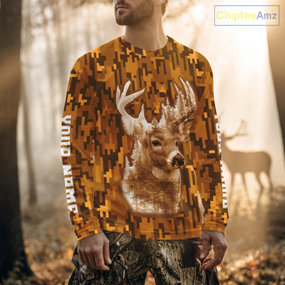 Deer hunting Custom Name Full Printing Orange Camo, Personalized hunting Shirt for Men NHT377