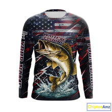 Load image into Gallery viewer, Personalized US Flag Walleye Fishing Shirts Long Sleeve, Patriotic Walleye Fishing Apparel NHT482