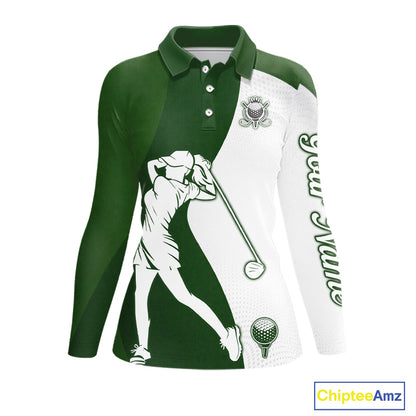 Custom Green & White Golf Shirt For Womens, Golf Jersey Team Golf For Womens NHT560