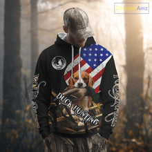 Load image into Gallery viewer, Duck Hunting with Beagle Dog Camo US Flag Custom Name All Over Printed Shirt, Hunting Gift NHT149