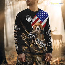 Load image into Gallery viewer, Duck Hunting with Beagle Dog Camo US Flag Custom Name All Over Printed Shirt, Hunting Gift NHT149